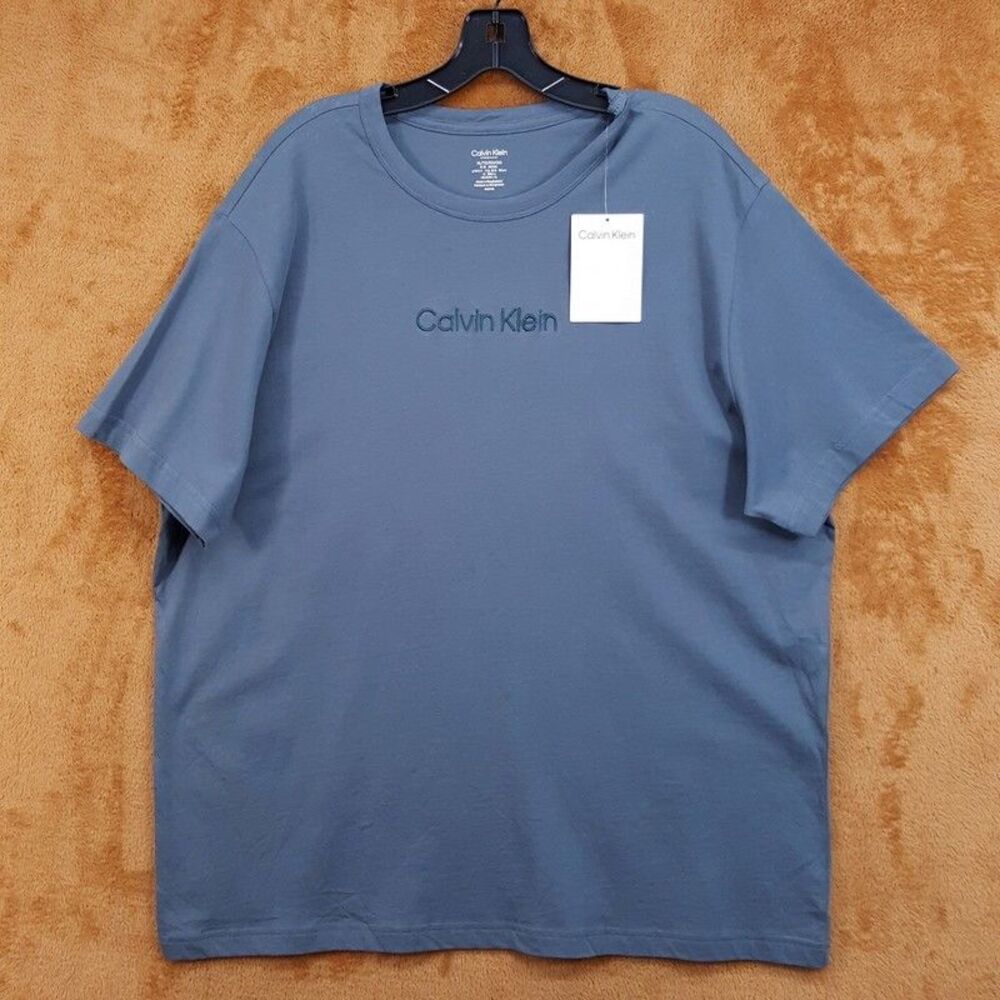 CALVIN KLEIN Shirt Mens XL Grey Pullover Crew Embroidered Logo Tee T-Shirt